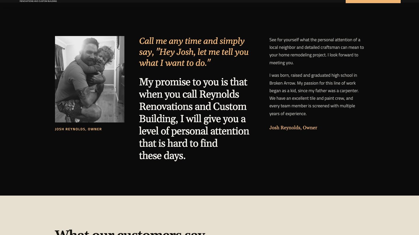 The section of the new homepage about Josh Reynolds